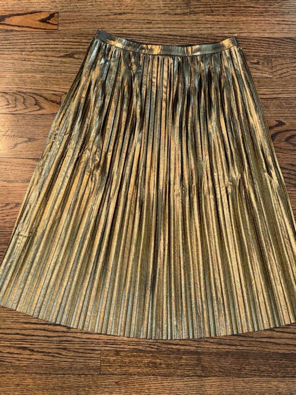 Topshop Metallic Gold Pleated A-Line Skirt